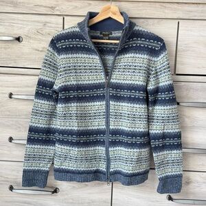 Eddie Bauer Vintage Nordic Fair Isle Full Zip Wool Cardigan Sweater Size M